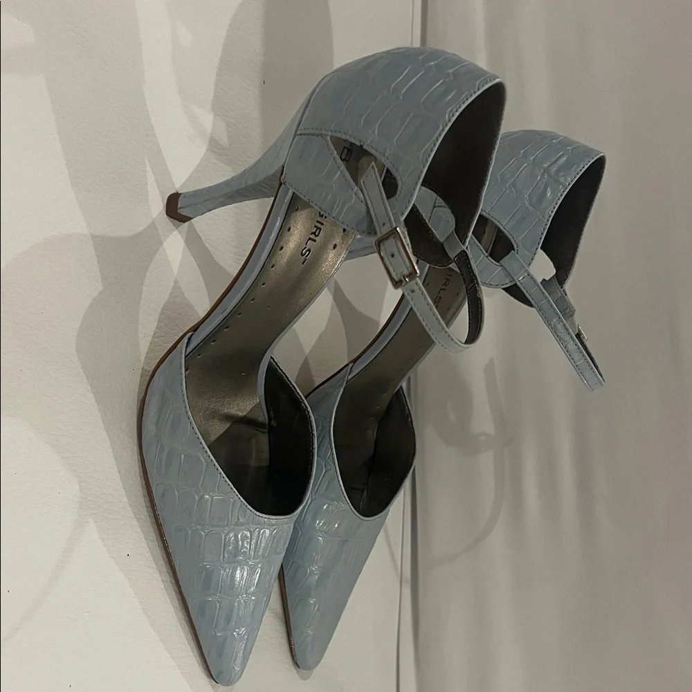 BCBGirls Sky Blue Croc-Patterned Heels - Picture 2 of 7